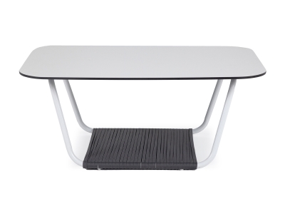 "Гранада" журнальный стол 90х60см из HPL, цвет "молочный", каркас белый муар, роуп темно-серый круглый