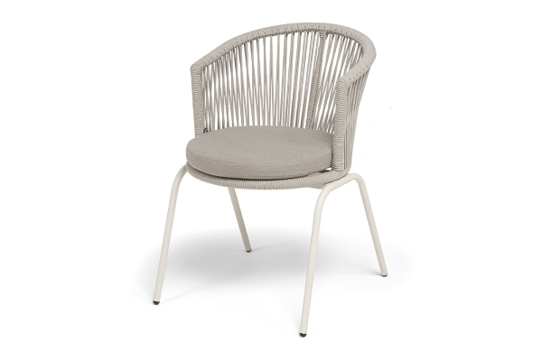 "Люксембург" стул плетеный из роупа, каркас из стали (RAL1013) муар, роуп бежевый круглый, ткань бежевая 15052