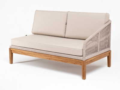 "Канны" левый модуль плетеный из роупа, основание дуб, роуп бежевый круглый, ткань бежевая 15052