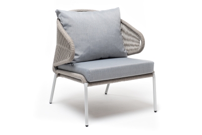 "Милан" кресло плетеное из роупа, каркас алюминий светло-серый (RAL7035) муар, роуп серый меланж круглый, ткань светло-серая "Милан" кресло плетеное из роупа, каркас алюминий светло-серый (RAL7035) муар, роуп серый меланж круглый, ткань светло-серая