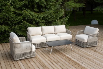 "Альбано" лаунж-зона 5-местная плетеная из роупа (веревки), каркас алюминиевый светло-серый, роуп серый меланж