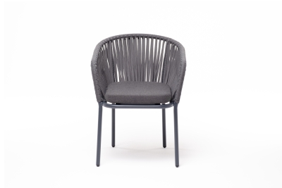 "Бордо" стул плетеный из роупа, каркас алюминий темно-серый (RAL7024) муар, роуп серый 15мм, ткань темно-серая 027 "Бордо" стул плетеный из роупа, каркас алюминий темно-серый (RAL7024) муар, роуп серый 15мм, ткань темно-серая 027