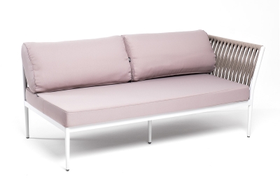 "Касабланка" левый модуль плетеный из роупа, каркас алюминий светло-серый (RAL7035) шагрень, роуп серо-коричневый 23мм, ткань Neo ash