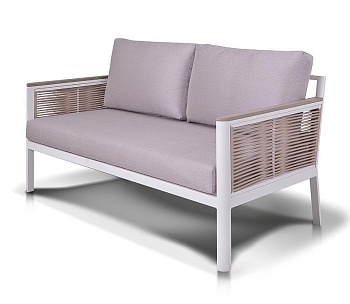 "Сан Ремо" диван 2-местный плетеный из роупа, каркас алюминий белый, роуп бежевый, ткань бежевая "Сан Ремо" диван 2-местный плетеный из роупа, каркас алюминий белый, роуп бежевый, ткань бежевая