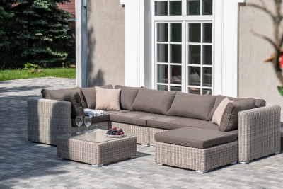 "Лунго" трансформирующаяся лаунж-зона из искусственного ротанга, цвет бежевый