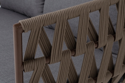 "Диего" диван 2-местный плетеный из роупа, каркас алюминий коричневый (RAL8016) муар, роуп коричневый круглый, ткань темно-серая 027 "Диего" диван 2-местный плетеный из роупа, каркас алюминий коричневый (RAL8016) муар, роуп коричневый круглый, ткань темно-серая 027