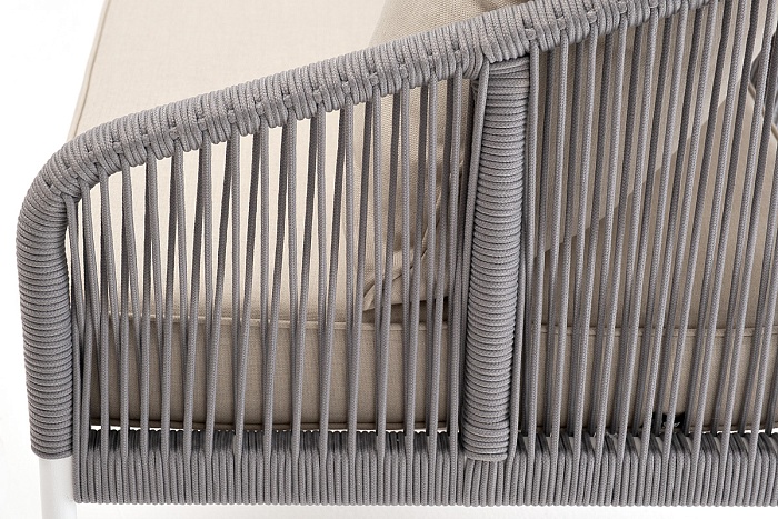 "Канны" диван 3-местный плетеный из роупа, каркас алюминий белый муар, роуп светло-серый круглый, ткань бежевая 15052 Канны диван 3-местный плетеный из роупа, каркас алюминий белый муар, роуп светло-серый круглый, ткань бежевая 15052 - фото 5