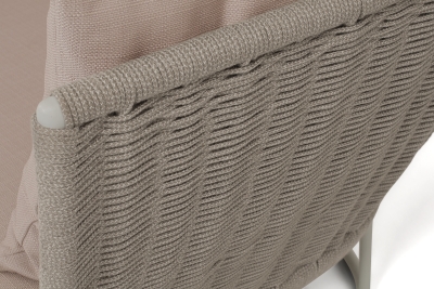 "Фиджи" диван 3-местный плетеный из роупа, каркас алюминий светло-серый (RAL7035) муар, роуп серый меланж круглый, ткань Mossle бежевая