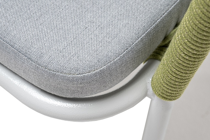 Лион стул плетеный из роупа, каркас из стали светло-серый (RAL7035) муар, роуп салатовый меланж круглый, ткань светло-серая - фото 5