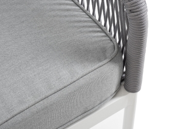 "Канны" левый модуль плетеный из роупа, каркас алюминий белый шагрень, роуп светло-серый круглый, ткань светло-серая "Канны" левый модуль плетеный из роупа, каркас алюминий белый шагрень, роуп светло-серый круглый, ткань светло-серая