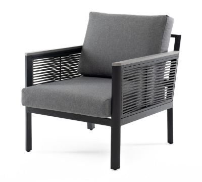 "Сан Ремо" кресло плетеное из роупа садовое, каркас алюминий темно-серый, роуп серый, ткань серая