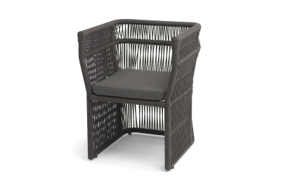 "Лугано" стул плетеный из роупа, каркас алюминий темно-серый (RAL7024) муар, роуп темно-серый круглый, ткань темно-серая YB25-0027