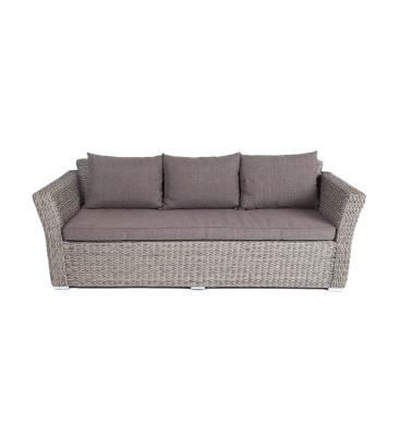"Капучино" диван из искусственного ротанга (гиацинт) трехместный с подушками, цвет серый