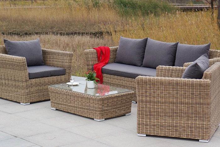 Капучино лаунж-зона из искусственного ротанга, цвет соломенный - фото 7