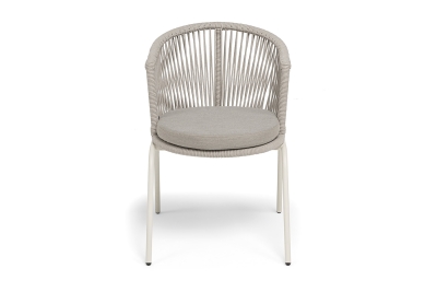 "Люксембург" стул плетеный из роупа, каркас из стали (RAL1013) муар, роуп бежевый круглый, ткань бежевая 15052