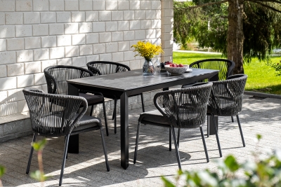 "Венето" обеденная группа на 6 персон со стульями "Милан", каркас темно-серый, роуп темно-серый "Венето" обеденная группа на 6 персон со стульями "Милан", каркас темно-серый, роуп темно-серый