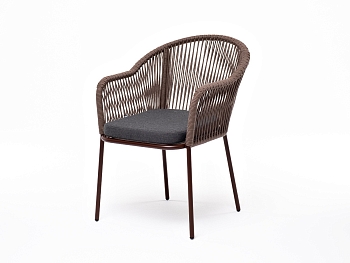 "Лион" стул плетеный из роупа, каркас из стали коричневый (RAL8016) муар, роуп коричневый круглый, ткань темно-серая 027 "Лион" стул плетеный из роупа, каркас из стали коричневый (RAL8016) муар, роуп коричневый круглый, ткань темно-серая 027