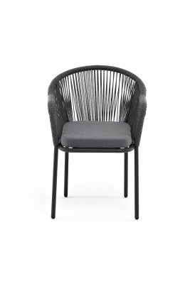 "Лион" стул плетеный из роупа, каркас алюминий серый (RAL7022) муар, роуп серый круглый, ткань серая 017