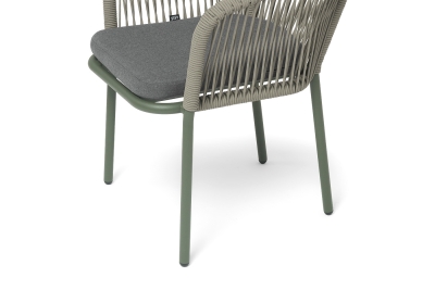"Марсель" стул плетеный из роупа, каркас алюминий RAL6003 муар, роуп зеленый (4174) круглый tex, ткань темно-серая 027