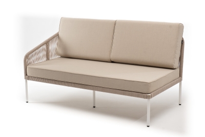 "Канны" правый модуль плетеный из роупа, каркас алюминий белый муар, роуп бежевый круглый, ткань бежевая 15052 "Канны" правый модуль плетеный из роупа, каркас алюминий белый муар, роуп бежевый круглый, ткань бежевая 15052