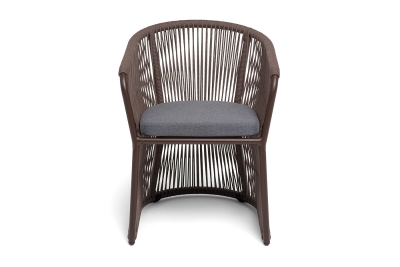 "Романо" стул плетеный из роупа, каркас алюминий коричневый (RAL8016) муар, роуп коричневый круглый, ткань темно-серая 027