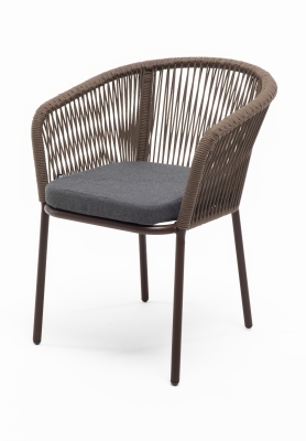 "Марсель" стул плетеный из роупа, каркас алюминий коричневый (RAL8016) муар, роуп коричневый круглый, ткань темно-серая 027