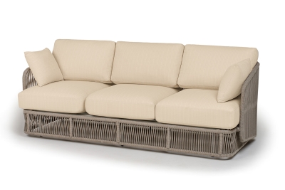 "Альбано" диван 3-местный плетеный из роупа, каркас алюминий светло-серый (RAL7035) муар, роуп серый меланж круглый, ткань Mossle светло-бежевая