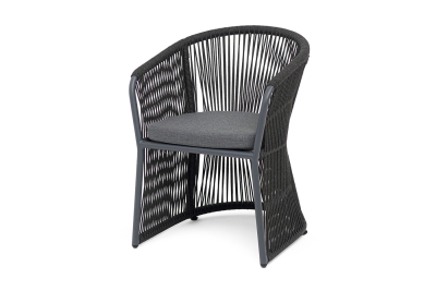 "Романо" стул плетеный из роупа, каркас алюминий темно-серый (RAL7024) муар, роуп темно-серый круглый, ткань темно-серая 027