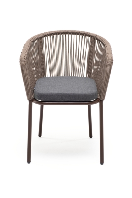 "Марсель" стул плетеный из роупа, каркас алюминий коричневый (RAL8016) муар, роуп коричневый круглый, ткань темно-серая 027