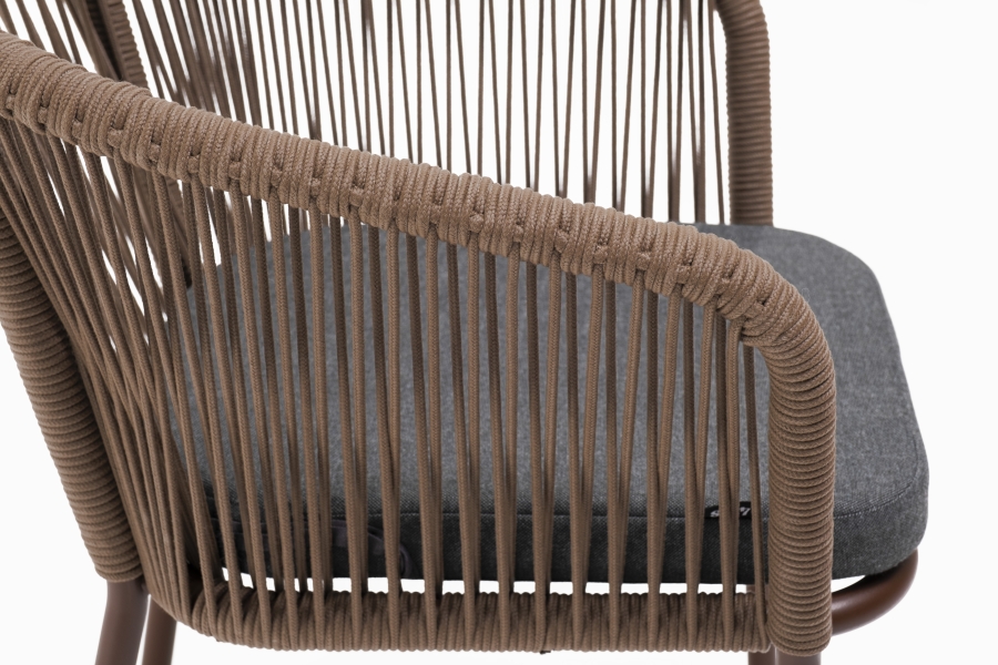 Марсель стул плетеный из роупа, каркас алюминий коричневый (RAL8016) муар, роуп коричневый круглый, ткань темно-серая 027 - фото 5
