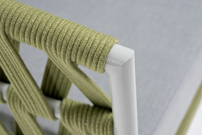 Диего кресло плетеное из роупа, каркас алюминий светло-серый (RAL7035) муар, роуп салатовый меланж круглый, ткань светло-серая - фото 4