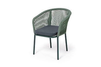 "Марсель" стул плетеный из роупа, каркас алюминий RAL6036 муар, роуп зеленый (4204) круглый tex, ткань темно-серая 027
