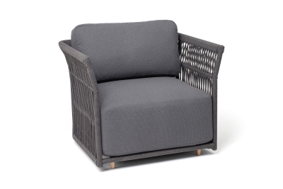 "Лугано" кресло плетеное из роупа, каркас алюминий темно-серый (RAL7024) муар, роуп темно-серый круглый, ткань темно-серая YB25-0027