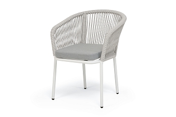 "Марсель" стул плетеный из роупа, каркас алюминий белый муар, роуп светло-серый меланж круглый tex, ткань светло-серая "Марсель" стул плетеный из роупа, каркас алюминий белый муар, роуп светло-серый меланж круглый tex, ткань светло-серая