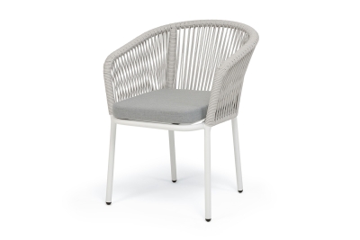 "Марсель" стул плетеный из роупа, каркас алюминий белый муар, роуп светло-серый меланж круглый tex, ткань светло-серая "Марсель" стул плетеный из роупа, каркас алюминий белый муар, роуп светло-серый меланж круглый tex, ткань светло-серая