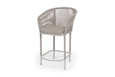 "Марсель" стул полубарный плетеный из роупа, каркас из стали светло-серый (RAL7035) муар, роуп бежевый круглый, ткань Mossle бежевая, пос.H65