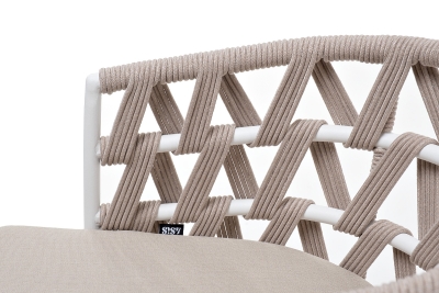 "Диего" стул плетеный из роупа, каркас из стали белый муар, роуп бежевый круглый, ткань бежевая 15052