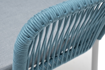"Лион" стул плетеный из роупа, каркас из стали светло-серый (RAL7035) муар, роуп бирюзовый круглый, ткань светло-серая "Лион" стул плетеный из роупа, каркас из стали светло-серый (RAL7035) муар, роуп бирюзовый круглый, ткань светло-серая