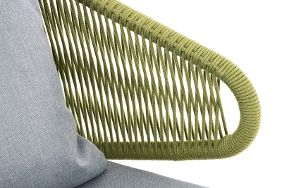 "Милан" диван 2-местный плетеный из роупа, каркас алюминий светло-серый (RAL7035) муар, роуп салатовый меланж круглый, ткань светло-серая "Милан" диван 2-местный плетеный из роупа, каркас алюминий светло-серый (RAL7035) муар, роуп салатовый меланж круглый, ткань светло-серая