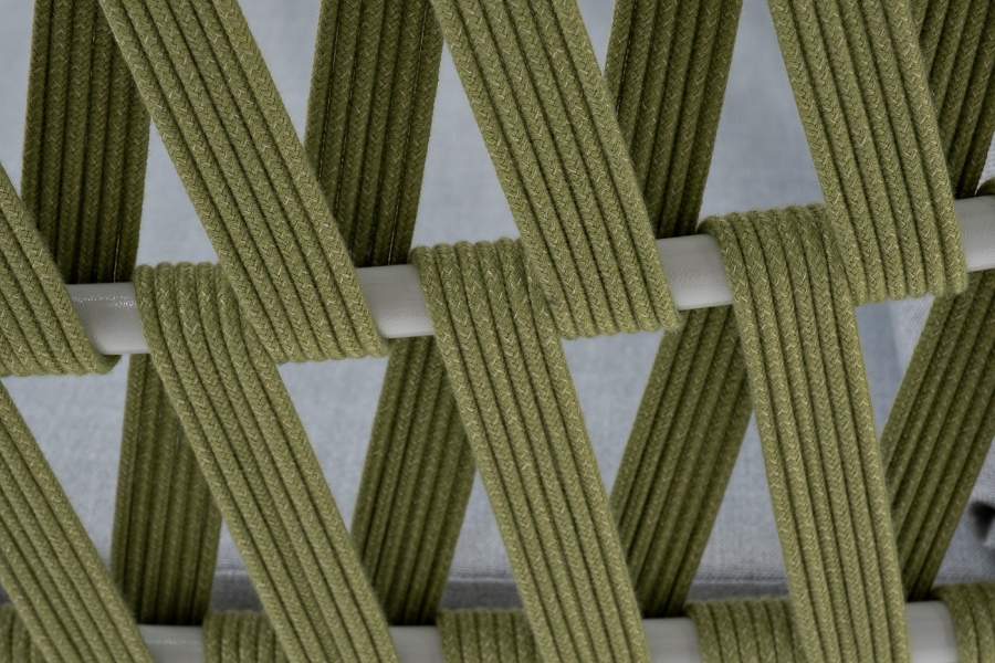 Диего кресло плетеное из роупа, каркас алюминий светло-серый (RAL7035) муар, роуп салатовый меланж круглый, ткань светло-серая - фото 7