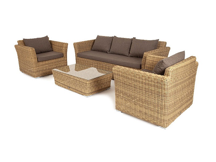 Капучино лаунж-зона из искусственного ротанга, цвет соломенный - фото 3