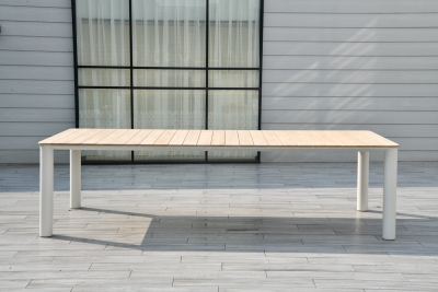 "Прага" обеденный стол с тиковой столешницей и алюминиевым каркасом