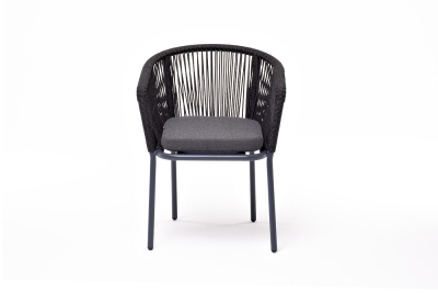 "Марсель" стул плетеный из роупа, каркас алюминий темно-серый (RAL7024) муар, роуп темно-серый круглый, ткань темно-серая 027 "Марсель" стул плетеный из роупа, каркас алюминий темно-серый (RAL7024) муар, роуп темно-серый круглый, ткань темно-серая 027