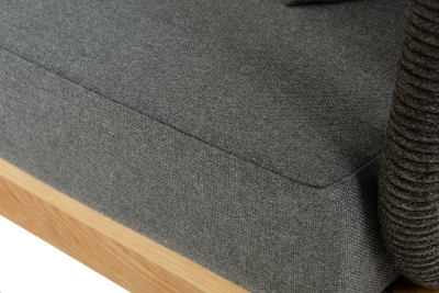 "Каталония" диван модульный плетеный из роупа, основание дуб, роуп темно-серый круглый, ткань темно-серая 027