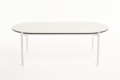 "Диего" журнальный стол из HPL 120х60 H40, каркас белый муар, цвет "молочный"