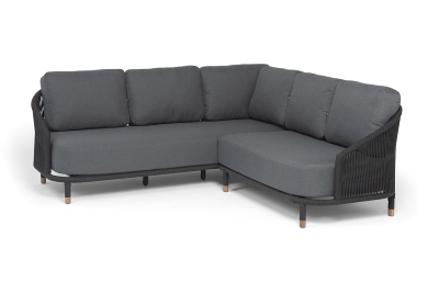 "Верона" диван модульный плетеный из роупа, каркас алюминий темно-серый (RAL7024) муар, роуп темно-серый круглый, ткань темно-серая 027