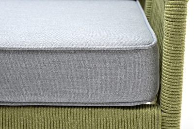 "Канны" кресло плетеное из роупа, каркас алюминий светло-серый (RAL7035) муар, роуп салатовый меланж круглый, ткань светло-серая "Канны" кресло плетеное из роупа, каркас алюминий светло-серый (RAL7035) муар, роуп салатовый меланж круглый, ткань светло-серая