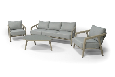 "Брюссель" лаунж-зона из искусственного ротанга на 5 персон, цвет серый, каркас под дерево (холодно-бежевый)