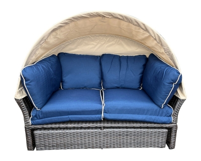 "Амальфи" плетеная кровать-трансформер, цвет коричневый, подушки голубые