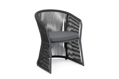 "Романо" стул плетеный из роупа, каркас алюминий темно-серый (RAL7024) муар, роуп темно-серый круглый, ткань темно-серая 027